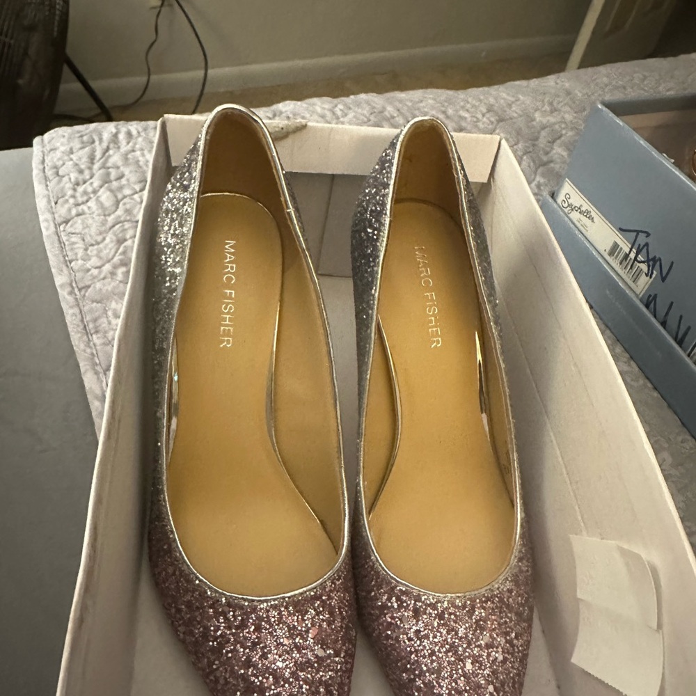 Marc Fisher Pink and Silver Glitter Heels